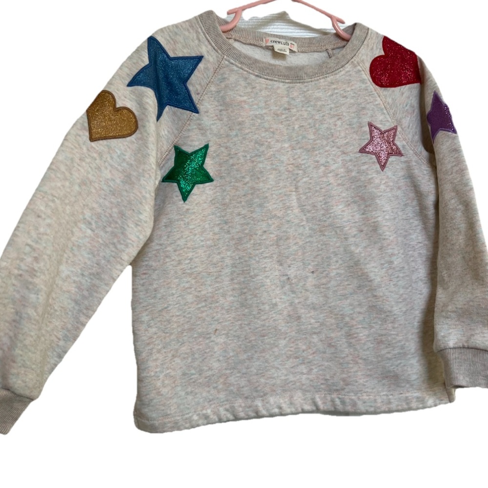 Crewcuts Heather Gray Sweatshirt with Colorful Stars and Hearts